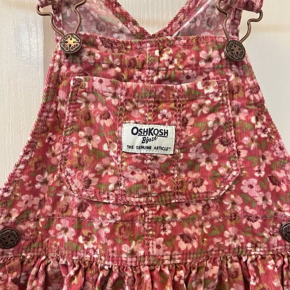 Oshkosh B'gosh Pink Floral Corduroy Overall Dress Jumper Girls Size 3T
